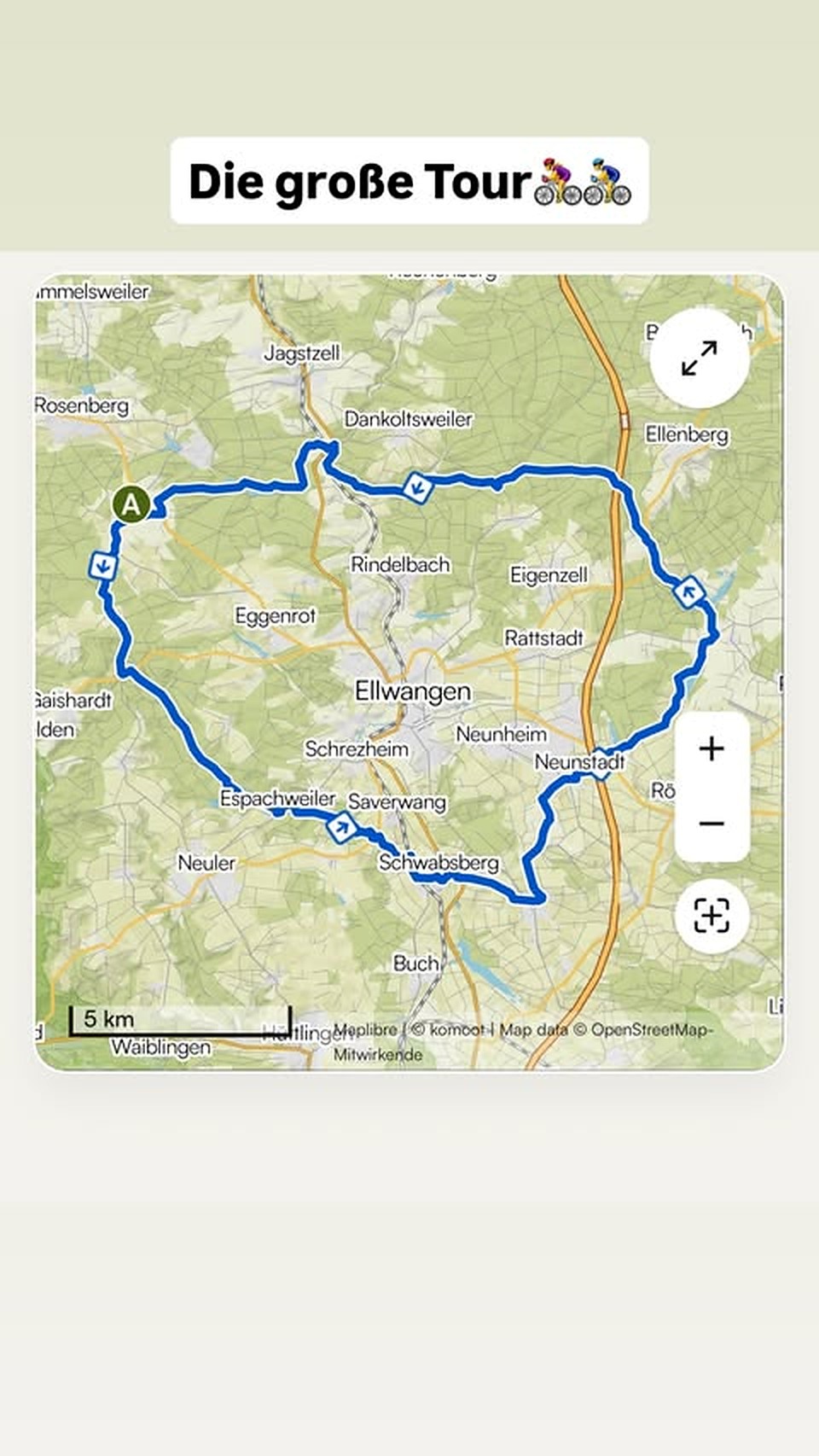 Streckenkarte: Die große Tour durch das Ellwanger Umland